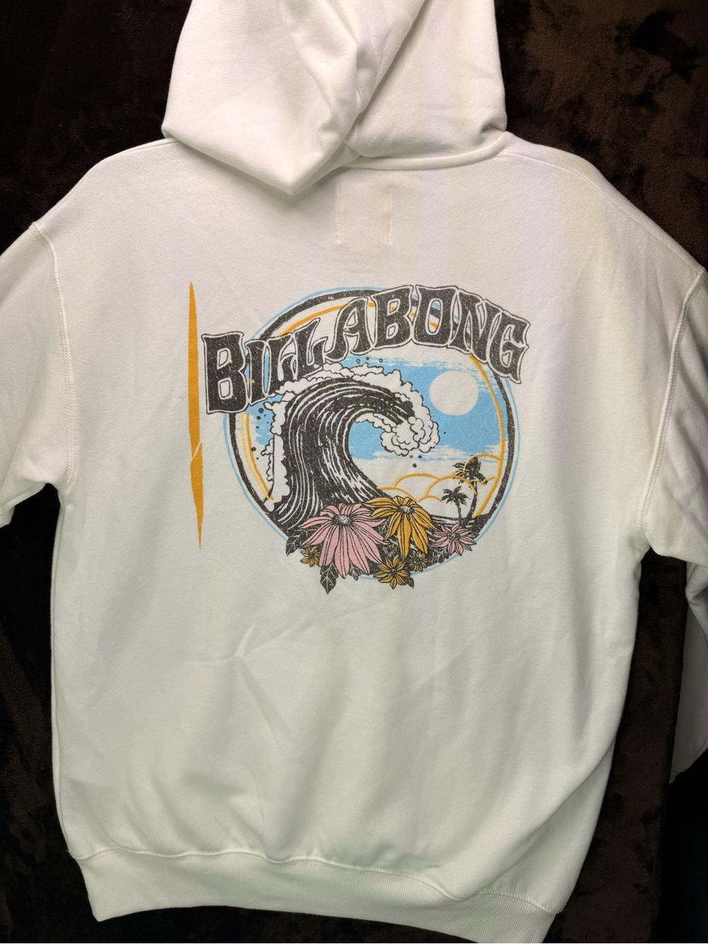 Billabong White Hoodie with Surf Wave and Tropical Floral Graphic